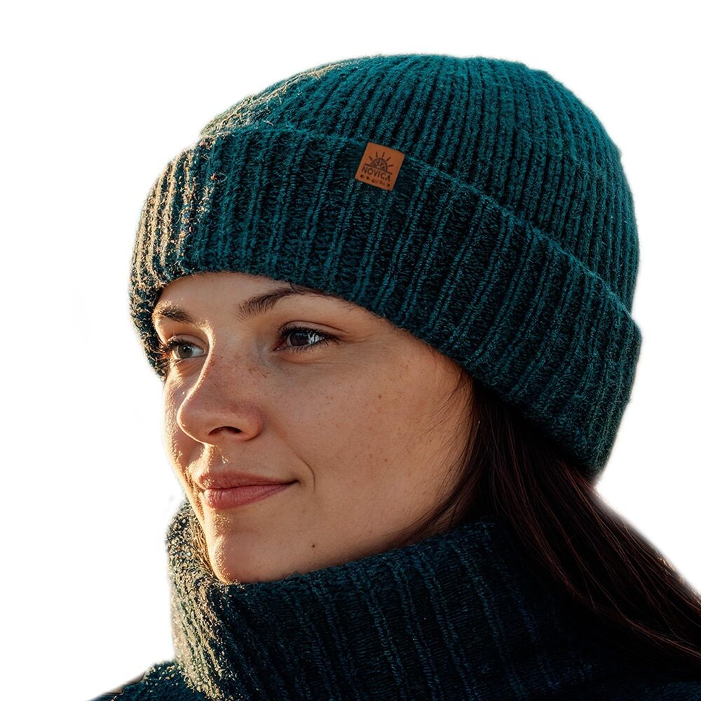 9624 Alpaca Blend Knit hat, 'Peacock Age' Green, Teal